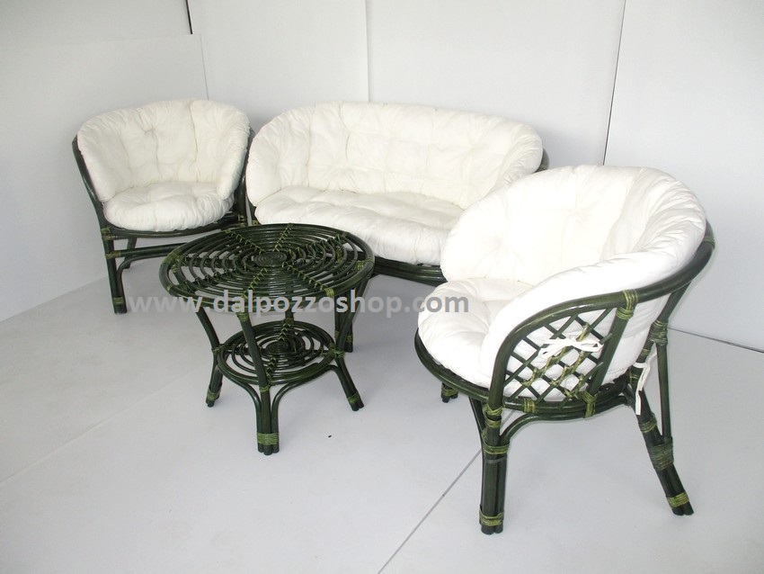 AT/09/3 SALOTTO RATTAN VIMINI NATURALE DECAPATO VERDE AT/09/3 SALOTTO RATTAN VIMINI NATURALE DECAPATO VERDE